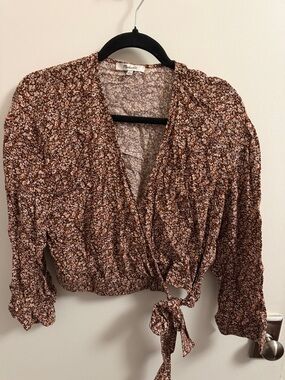 Madewell Brown Floral Wrap Tie Blouse